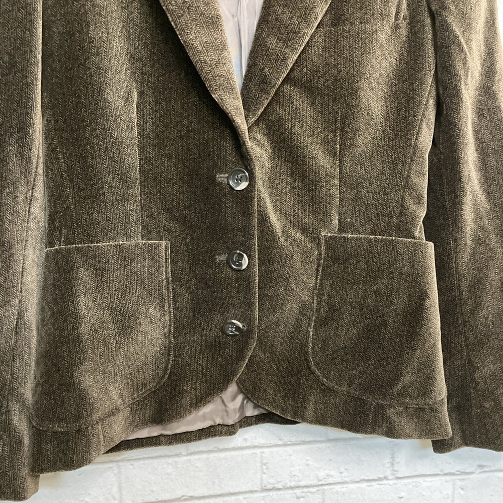 Vintage Paula Saker Brown Cotton Velvet Blazer Size 4 Classic Career Jacket - Picture 3 of 7